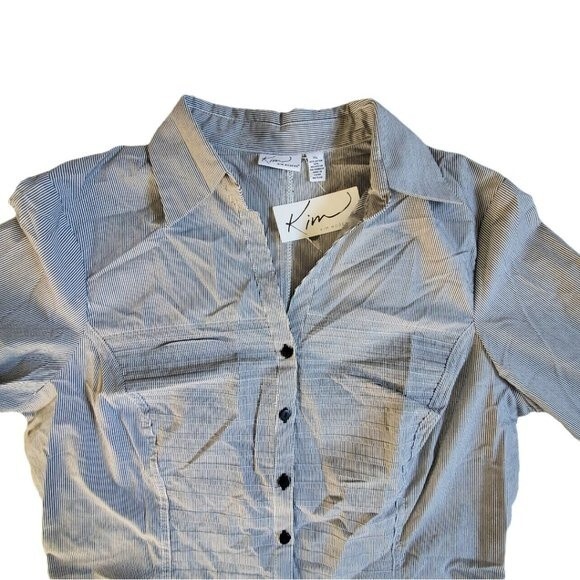 Kim Rogers black white striped collared 3/4 sleeve career top sz XL - Picture 2 of 16